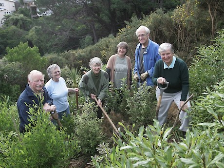 Members of the Trelissick Park Group from left to right: Olaf John, Carolyn Theiler, Frances Lee, Marilyn Hester, Peter Reimann, Dorothy Douglas. Photo credit: Barry Durrant