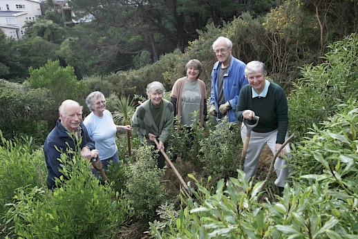 Members of the Trelissick Park Group from left to right: Olaf John, Carolyn Theiler, Frances Lee, Marilyn Hester, Peter Reimann, Dorothy Douglas. Photo credit: Barry Durrant